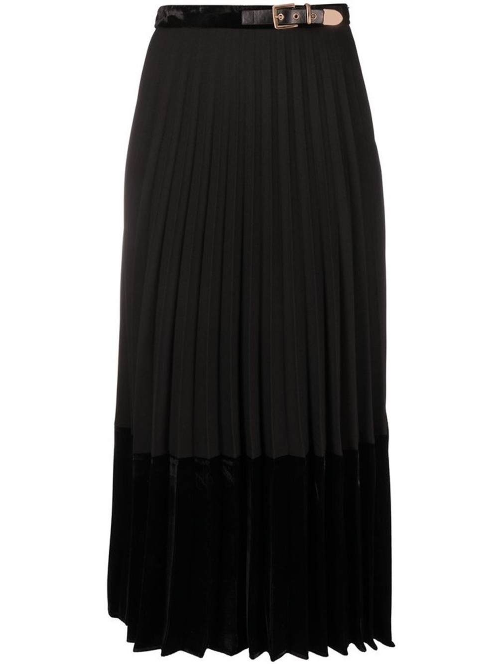 Sandro ICONIC “VELNA” Black Pleated Maxi Skirt with Velvet-Trim Belt and hem !!